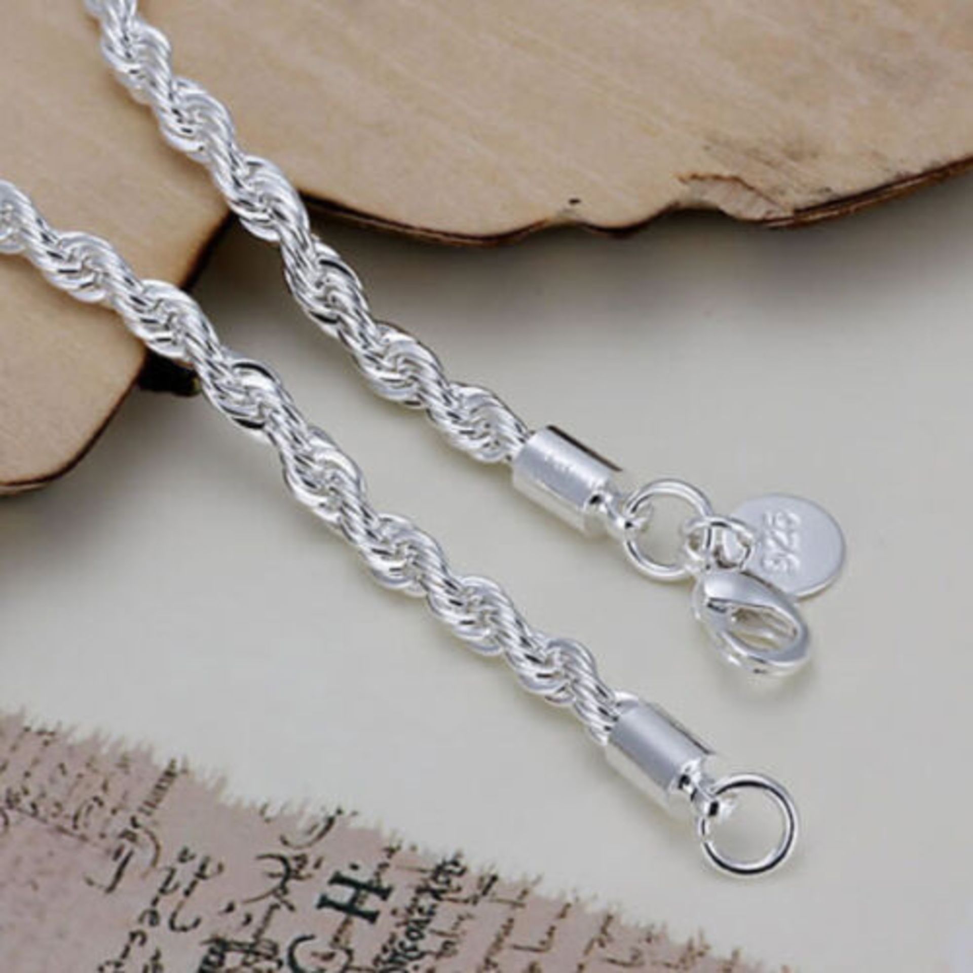 925 Sterling Silver Twisted Rope Bracelet 3mm Thick Chain Link *NO VAT* - Image 3 of 4