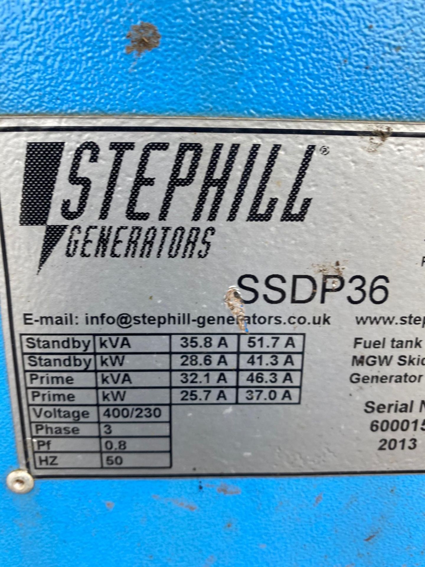 2013 STEPHILL 36KVA GENERATOR, 4442 HOURS, STARTS AND RUNS BUT CUTS OUT DUE TO SHORT SOMEWHERE - Image 5 of 7