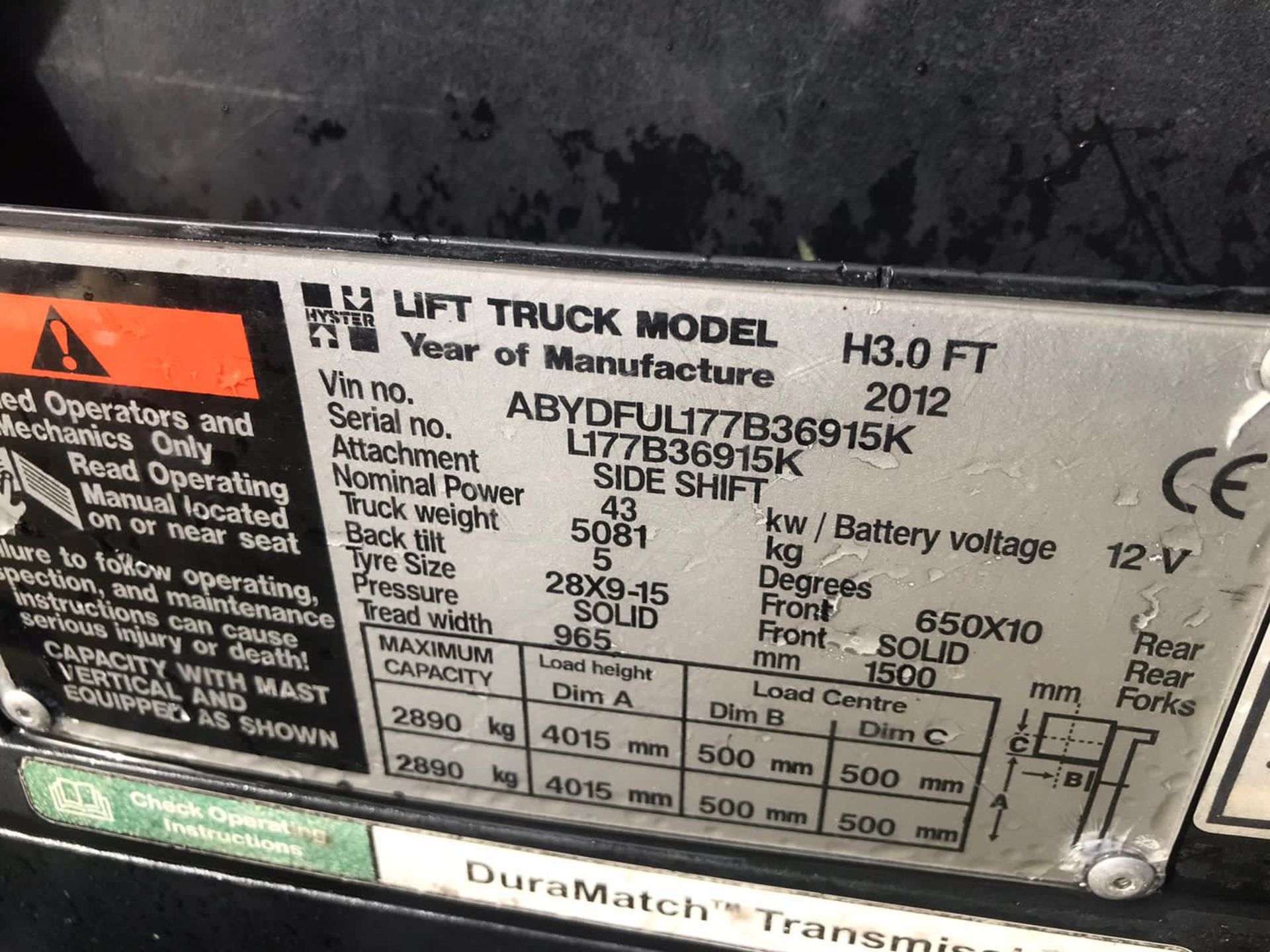 2012 HYSTER 3 TON DIESEL FORKLIFT *PLUS VAT* - Image 5 of 5