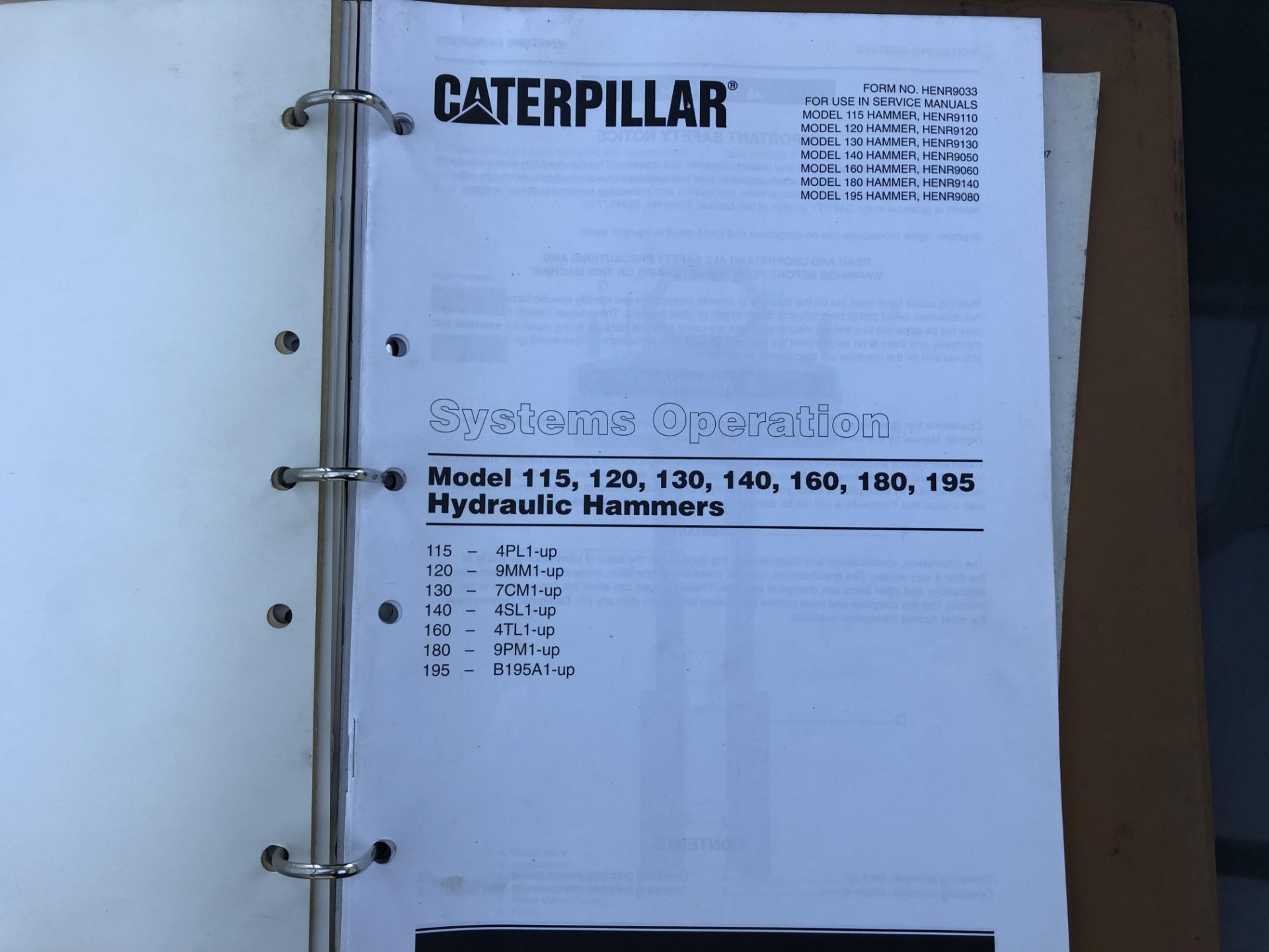 CATERPILLAR MODEL 180 HAMMER SERVICE MANUAL, GENUINE FACTORY CAT WORKSHOP MANUAL - Image 5 of 8