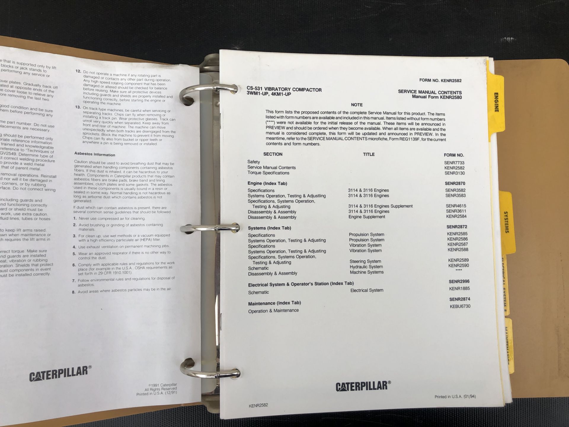 CATERPILLAR CS531 SERVICE MANUAL, GENUINE FACTORY CAT WORKSHOP MANUAL - Image 3 of 3