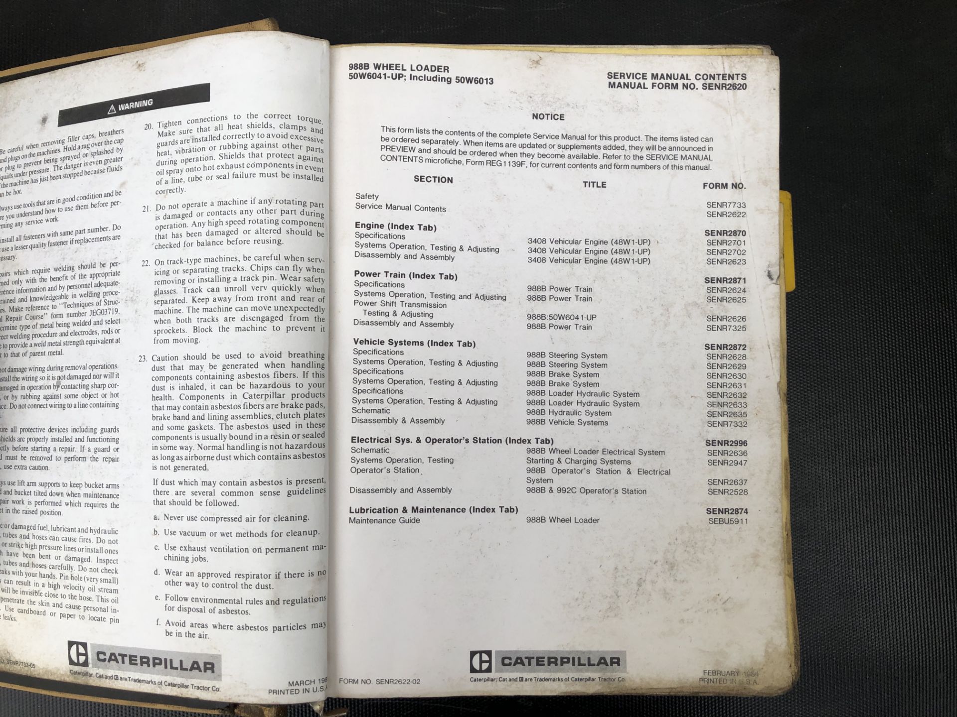 CATERPILLAR 988B SERVICE MANUAL, GENUINE FACTORY CAT WORKSHOP MANUAL - Image 3 of 3