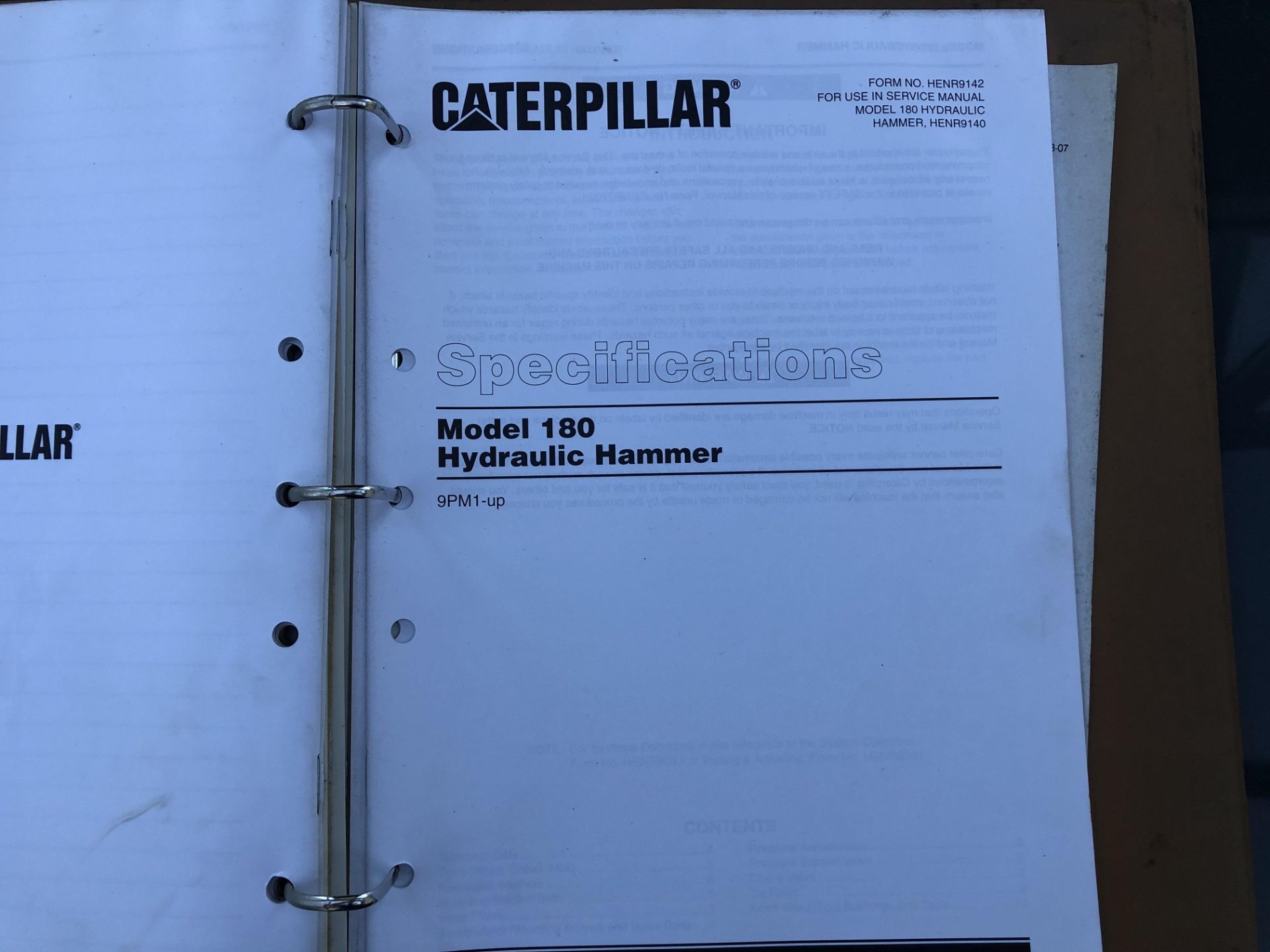 CATERPILLAR MODEL 180 HAMMER SERVICE MANUAL, GENUINE FACTORY CAT WORKSHOP MANUAL - Image 8 of 8