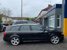 2005 AUDI A4 T S LINE QUATTRO BLACK ESTATE, 1.8 PETROL ENGINE, SHOWING 6 PREVIOUS KEEPERS *NO VAT*