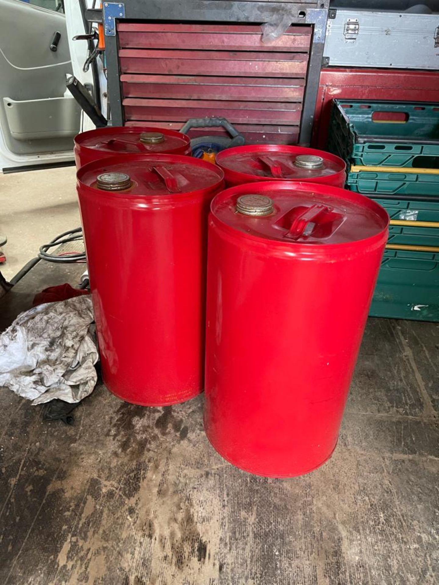 4 RED 25L DRUMS WITH SEALS AND LIDS, BRAND NEW *PLUS VAT*