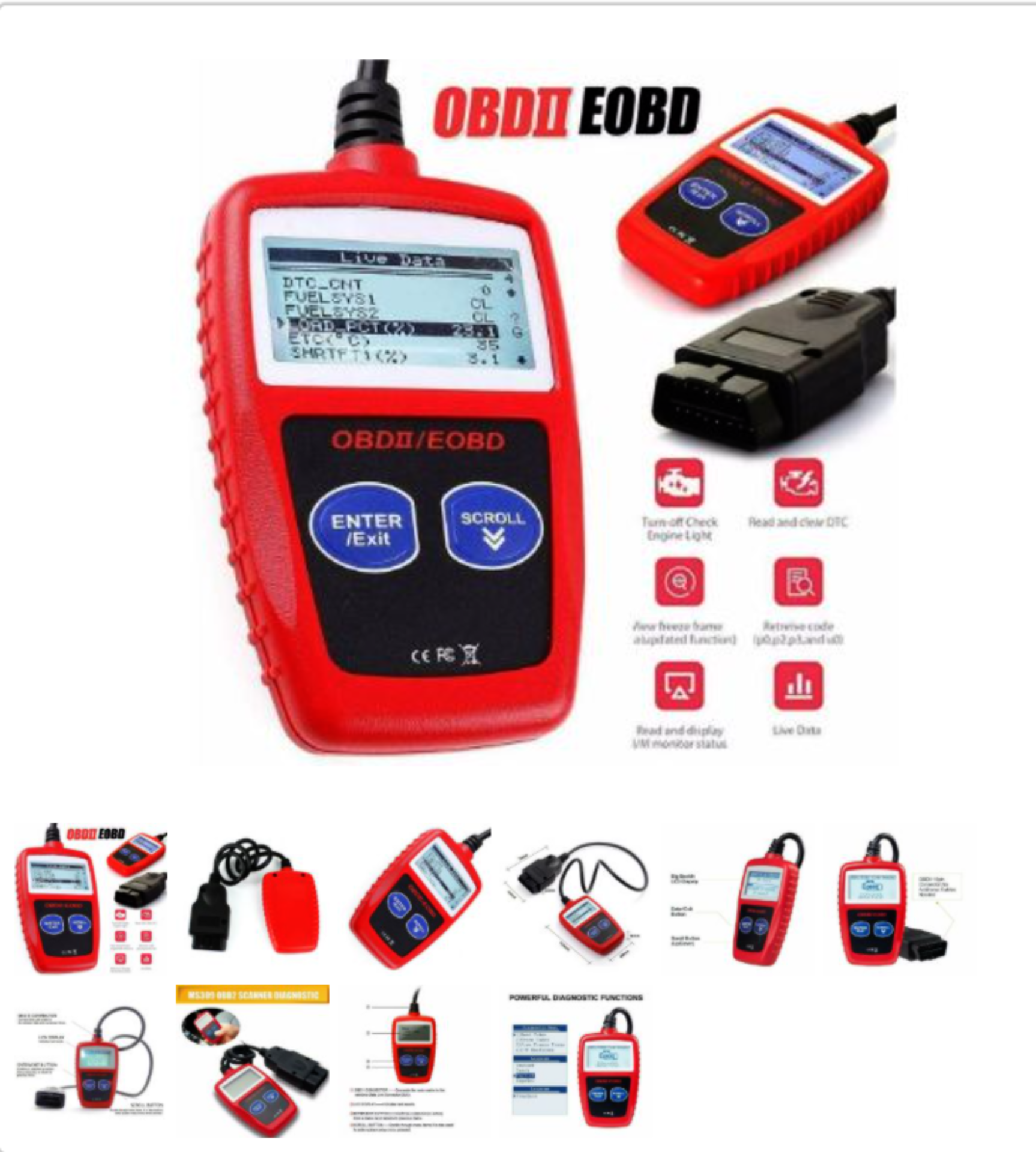 DIERYA FAULT CODE READER SCANNER ENGINE CAR DIAGNOSTIC RESET TOOL OBD 2 CAN EOBD MS309 *PLUS