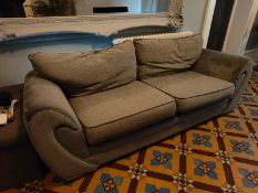 3 SEATER GREY CLOTH SOFA - APPROX 7FT WIDE X 3 FT DEPTH, NO RESERVE *NO VAT*