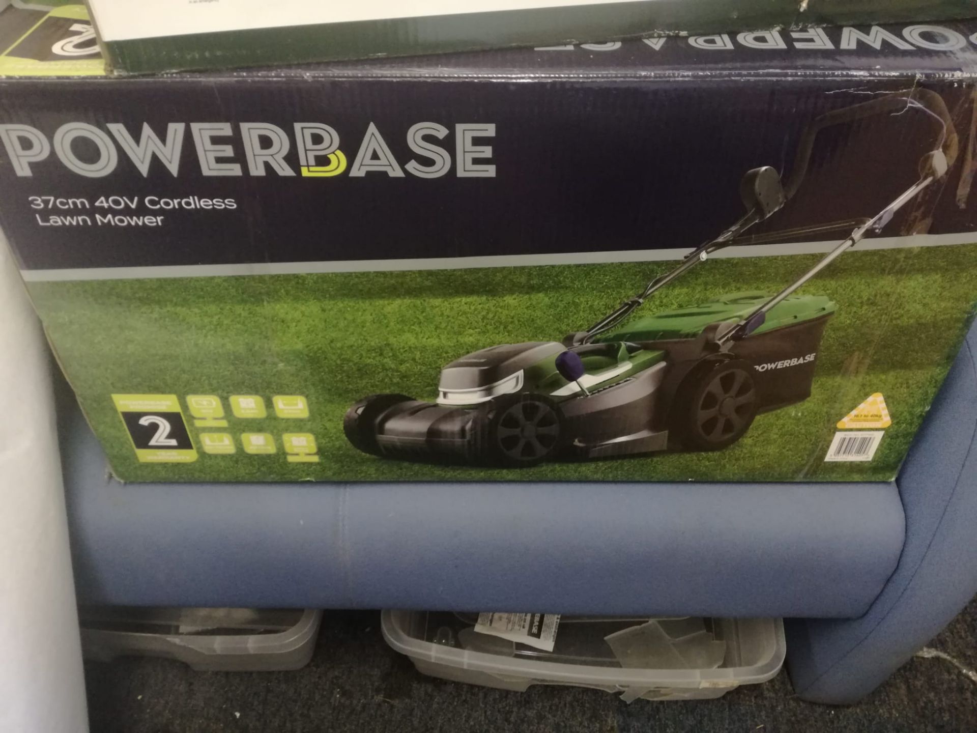 NEW POWERBASE 37cm 40v CORDLESS LAWN MOWER, TESTED WORKING, IN BOX *NO VAT*