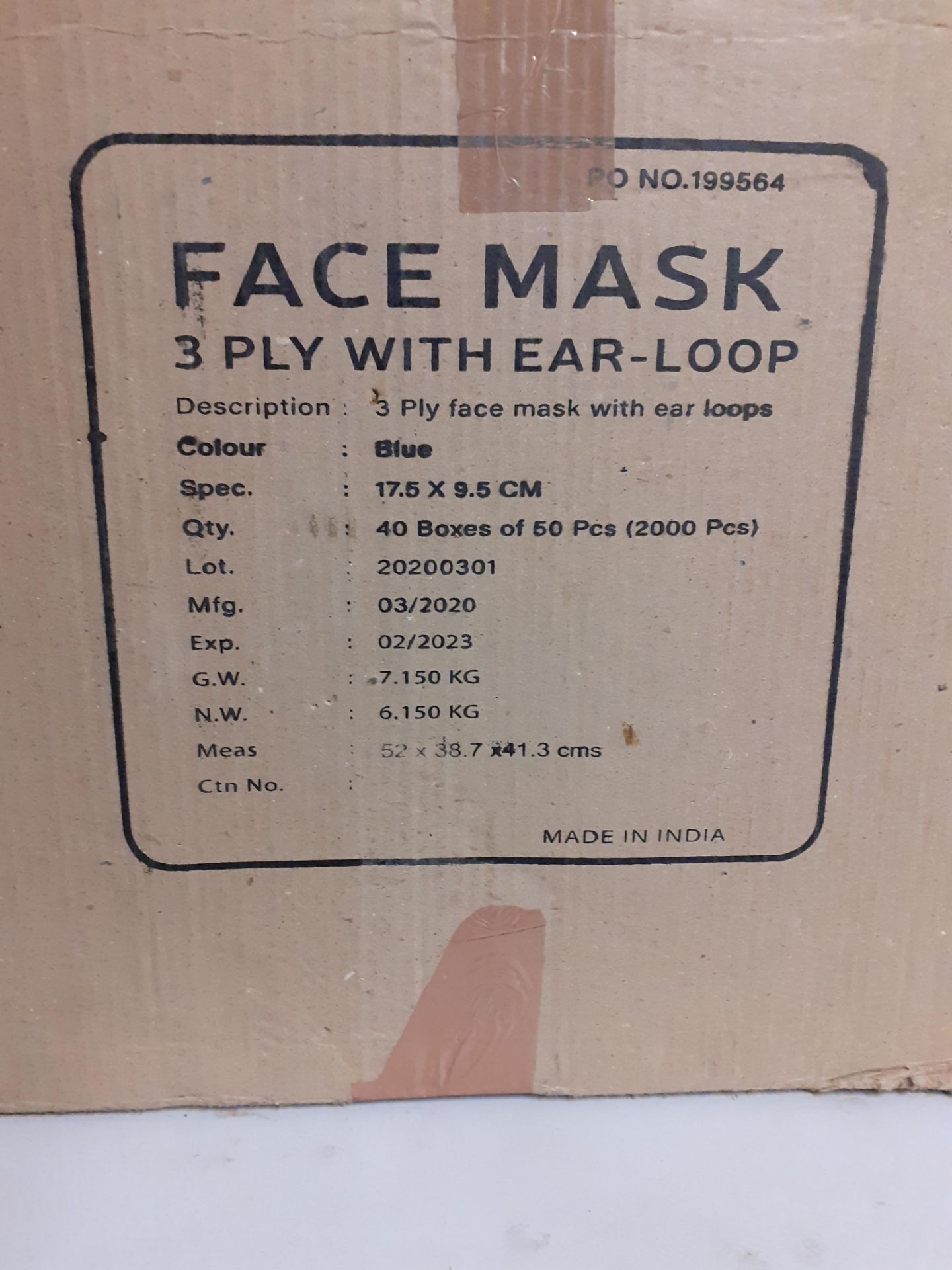 SURGICAL FACE MASKS - YOU'RE ONLY BIDDING FOR ONE CARTON OF 40 BOXES, EACH BOX = 50 MASKS 2000 TOTAL - Image 3 of 6