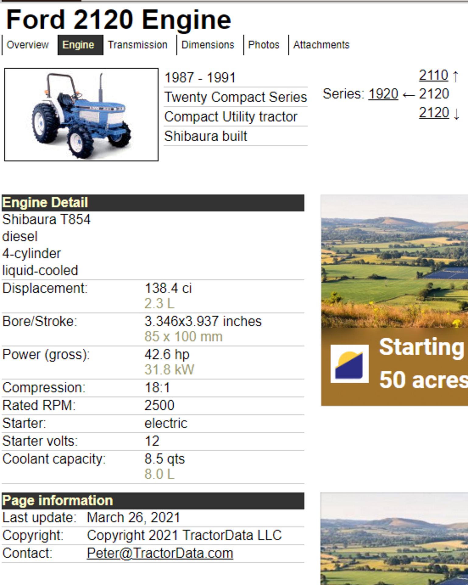 FORD 2120 COMPACT TRACTOR, 2.3 LITRE 4 CYLINDER SHIBAURA T854 DIESEL, 1800 HOURS *PLUS VAT* - Image 24 of 26