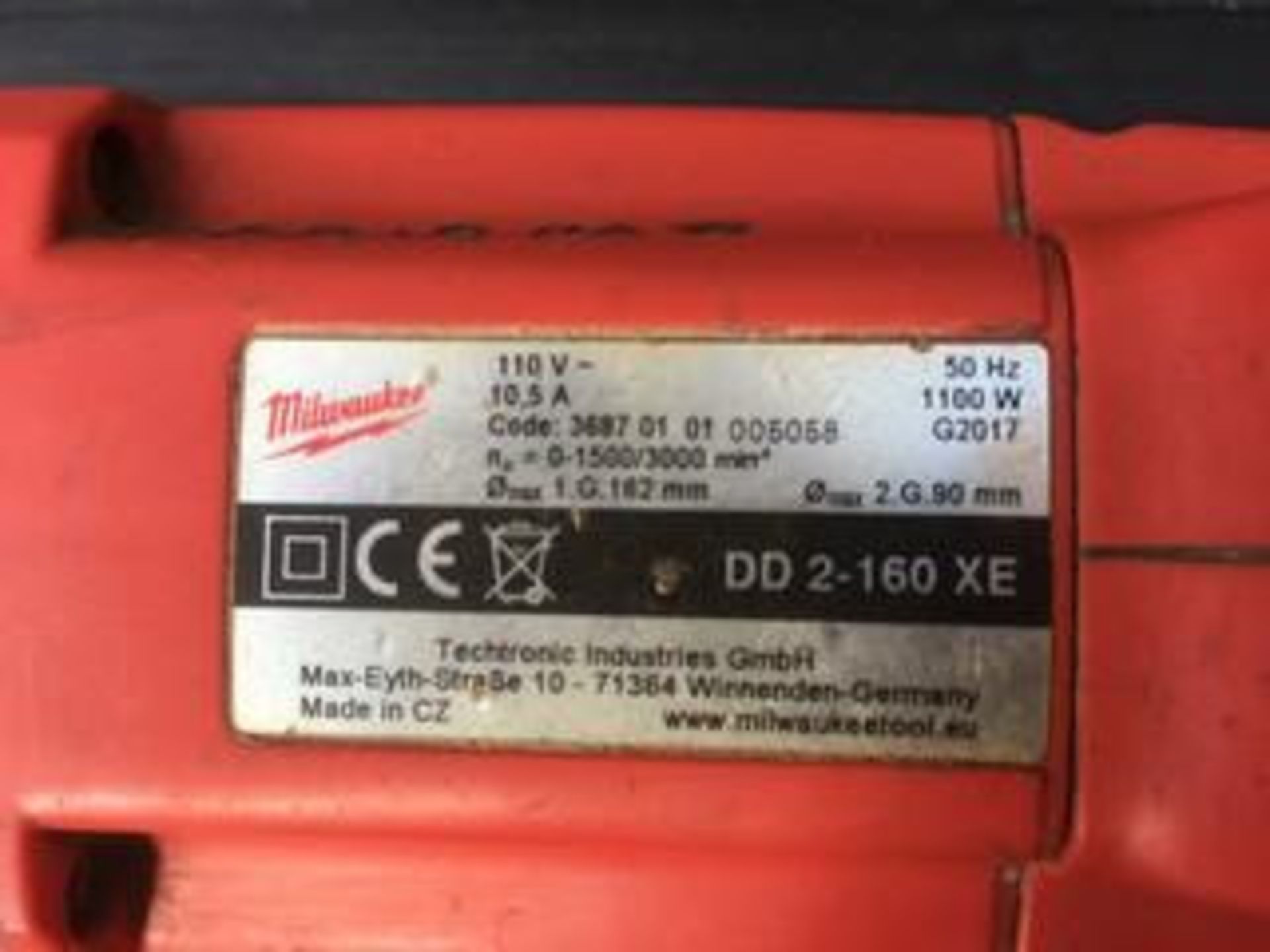 MILWAUKEE DD2-160XE 110v 2 SPEED DRY DIAMOND CORE DRILL, USED *NO VAT* - Image 5 of 5