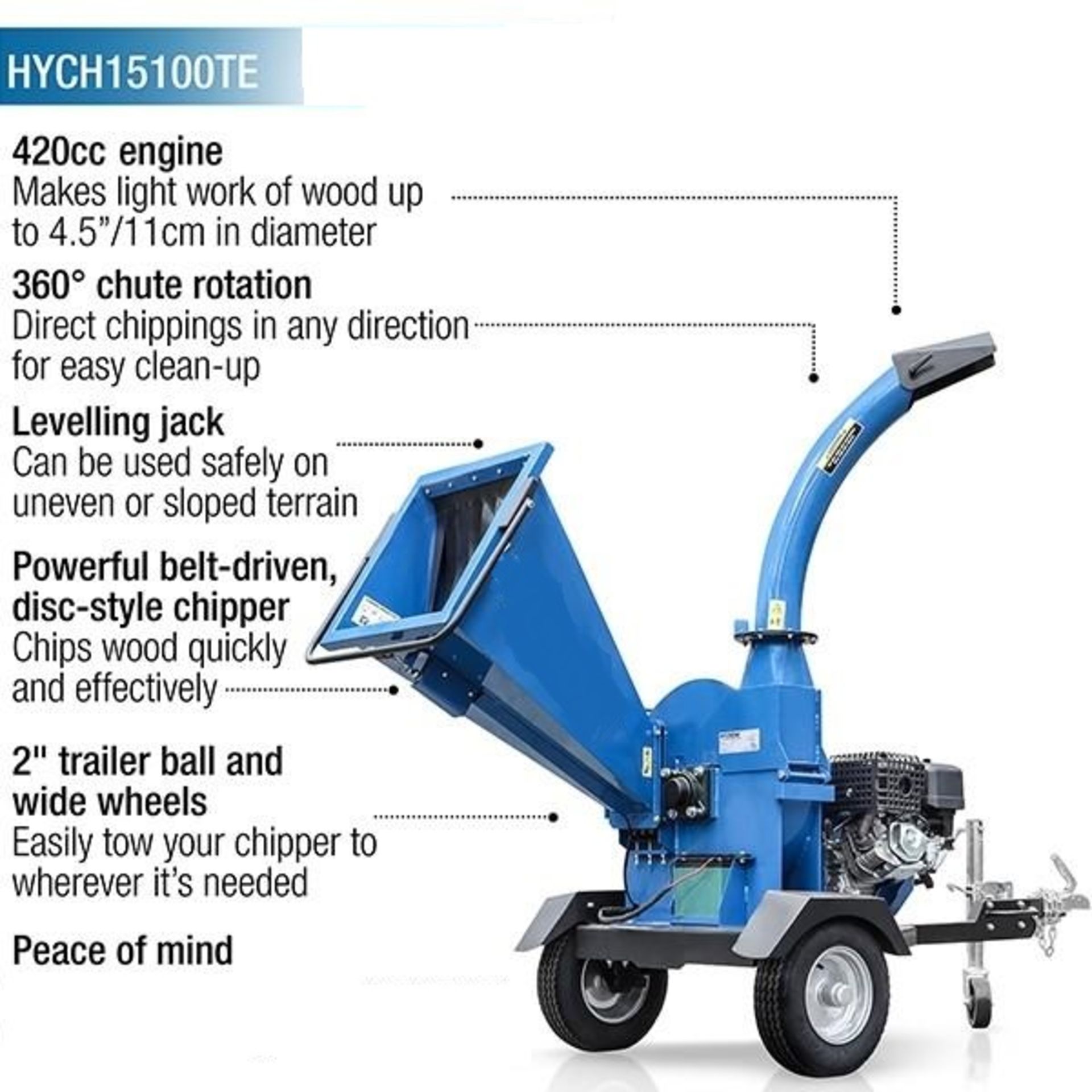 NEW AND UNUSED 15100TE 420cc 4.5" TOWABLE PETROL WOOD CHIPPER, RRP OVER £2400 *PLUS VAT* - Image 4 of 10