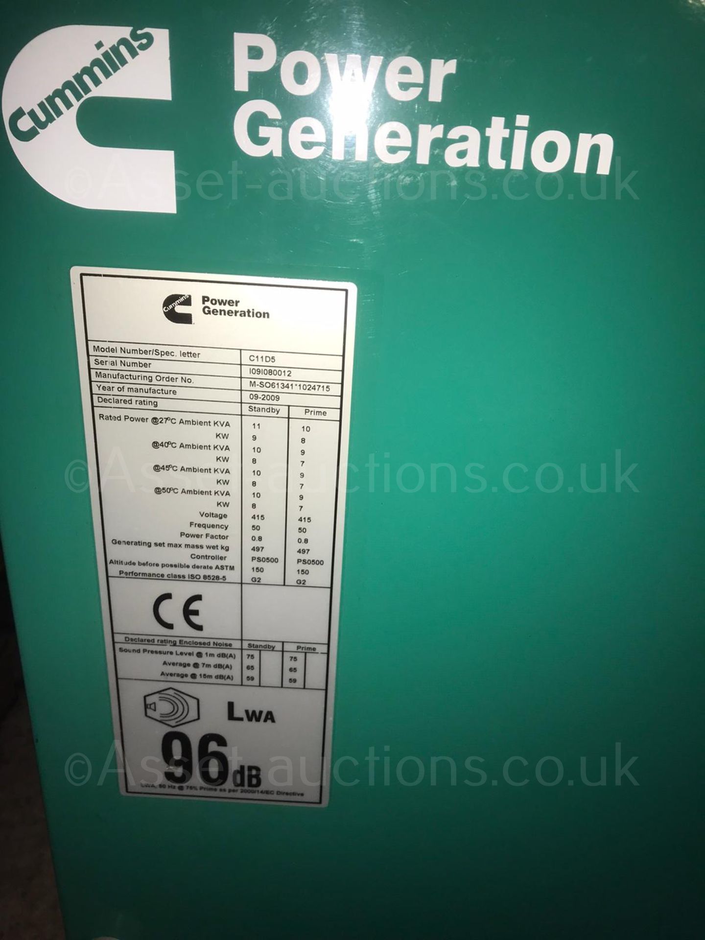 CUMMINS 10 KVA SET G DRIVE GENERATOR BRAND NEW WITH NO RUNNING HOURS, MODEL C11D5 *PLUS VAT* - Image 10 of 10