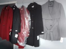 5 NEW LADIES DESIGNER COATS, 4 ANNA KLEIN, 1 INTERNATIONAL CONCEPTS BY MACYS AMERICAN IMPORTS