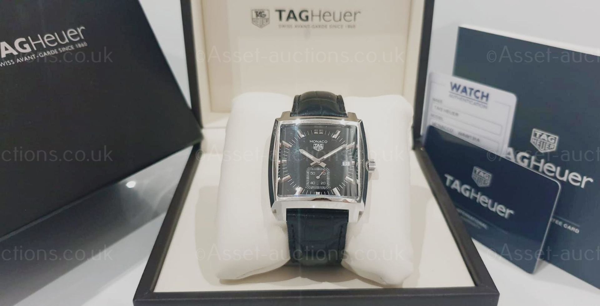 TAG HEUER MONACO MENS BLACK WATCH WITH BOX & GUARANTEE CARD *NO VAT*