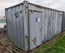 GREY 16ft x 9fT TOILET CABIN, HEATERS, LIGHTS, LOCKING DOORS, SOLD AS IS, EX SITE REMOVAL *PLUS VAT*