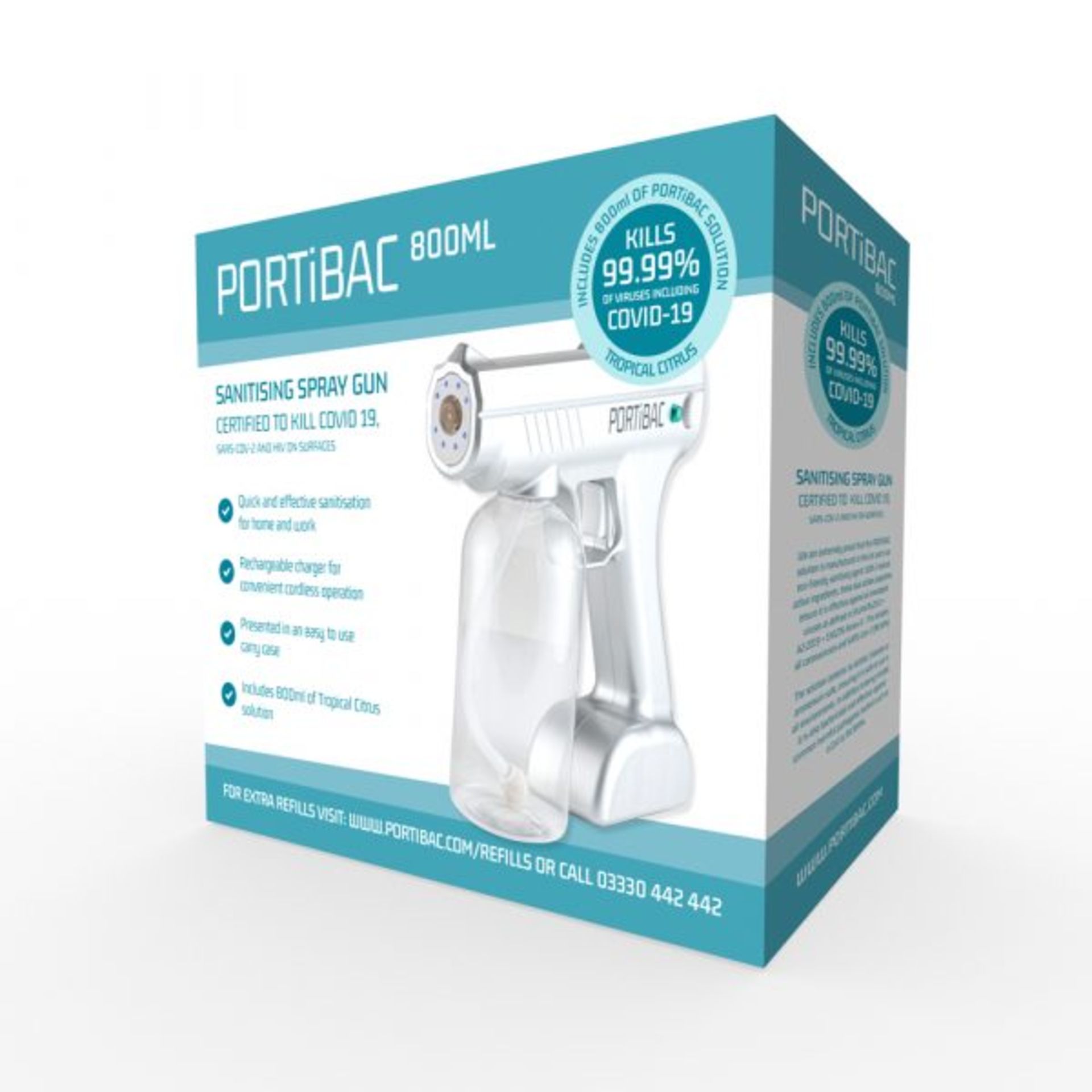 8 x BRAND NEW SILVER PORTIBAC SPRAY GUNS, C/W 800ml SOLUTION, CARRY CASE, WINDOW STICKERS, WARRANTY - Image 2 of 12