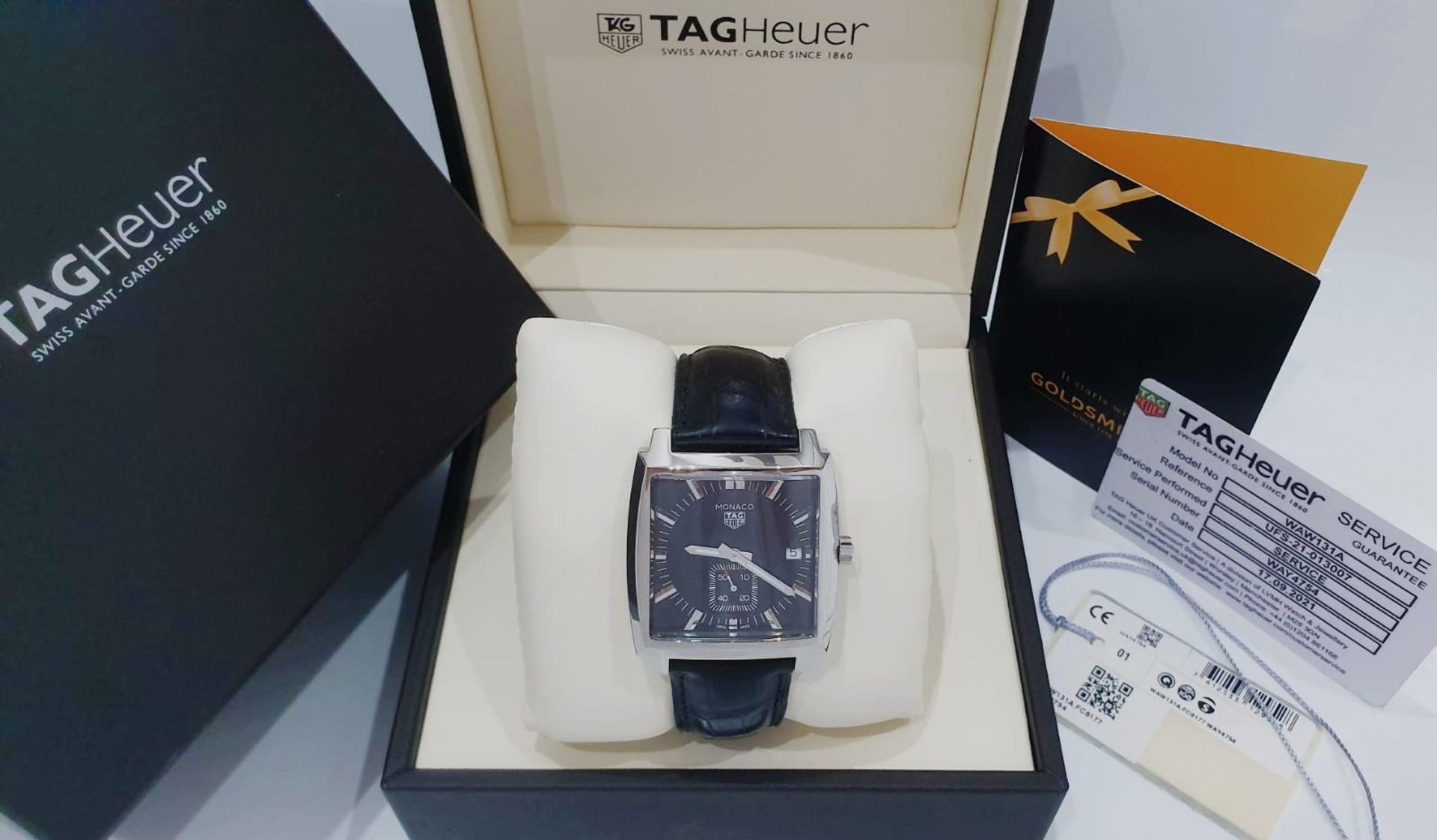 TAG HEUER MONACO MENS BLACK WATCH WITH BOX & GUARANTEE CARD *NO VAT*