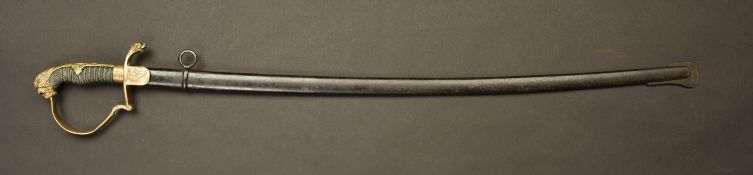 Sabre d officier tete de lion de cavalerie a lame gravee. German cavalry officer sword, engraved bla