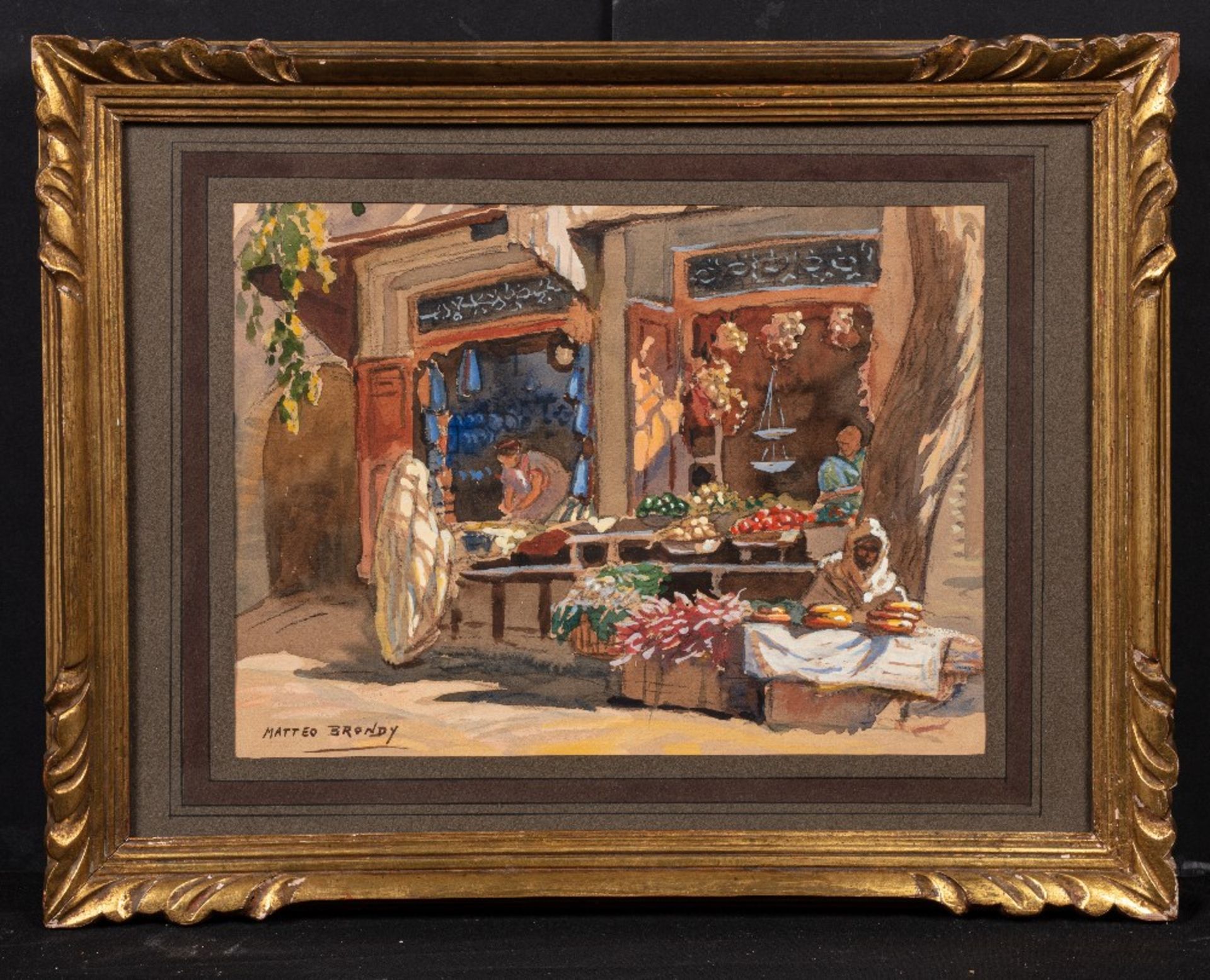 Matteo BRONDY (Paris 1866 - Meknes 1944)Le marchand de légumes (Boutiques)Aquarelle sur trait de - Image 2 of 2