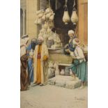 Federico BARTOLINI (1861-1908)Le marchand de poteriesAquarelle 52,5 x 34,2 cm Signé en bas à