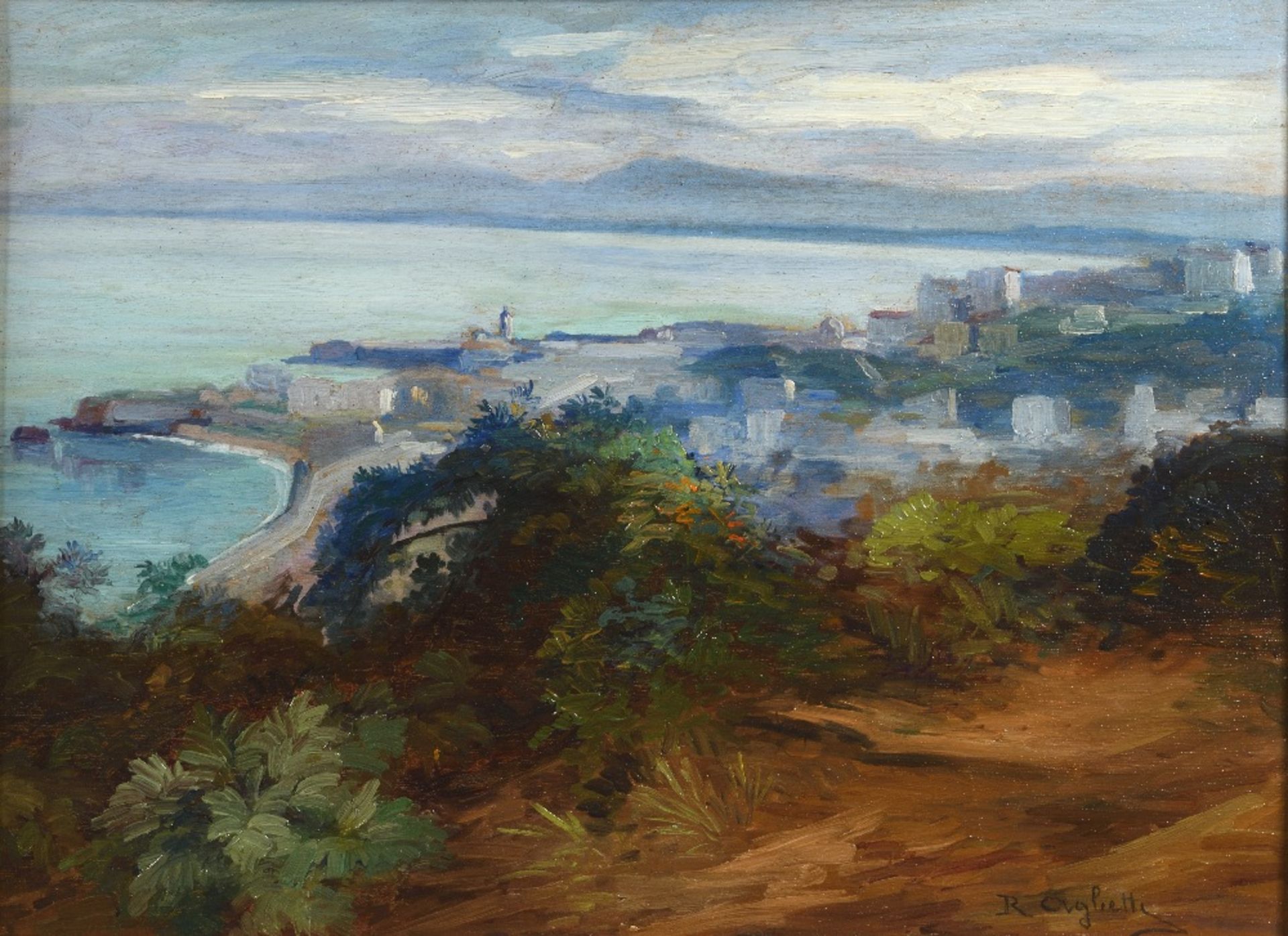 Romeo Charles AGLIETTI (1878 - 1956)La baieHuile sur panneau 44 x 59,5 cm Signé en bas à droite R