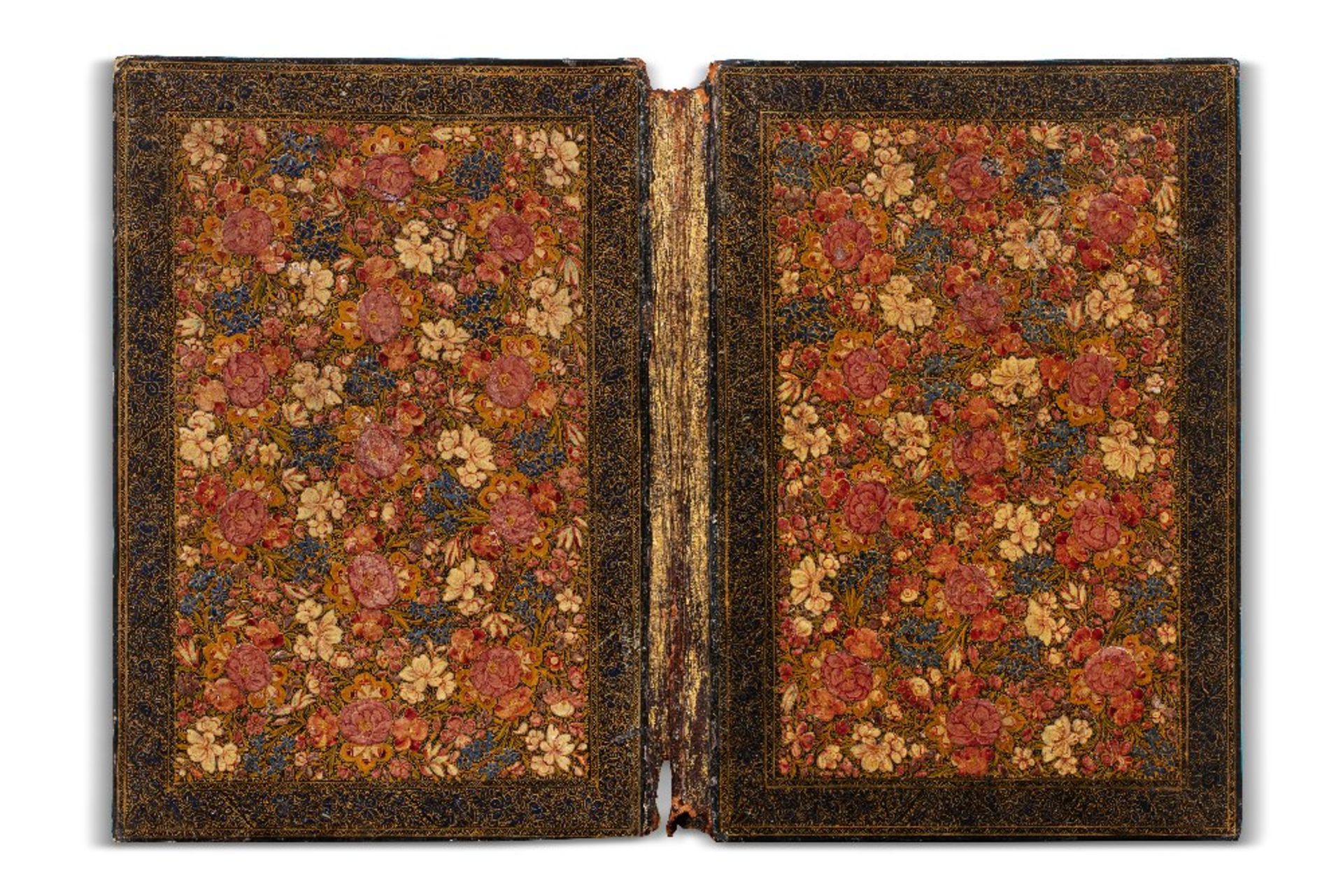 Reliure de manuscritCachemire, XIXe sièclePlats en papier mâché laqué à décor peint en polychromie