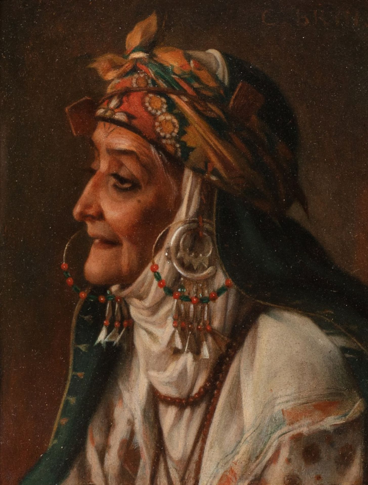 Charles BRUN (Montpellier 1826-Paris 1908)Portrait d'une ConstantinoiseHuile sur carton 22,5 x 16,