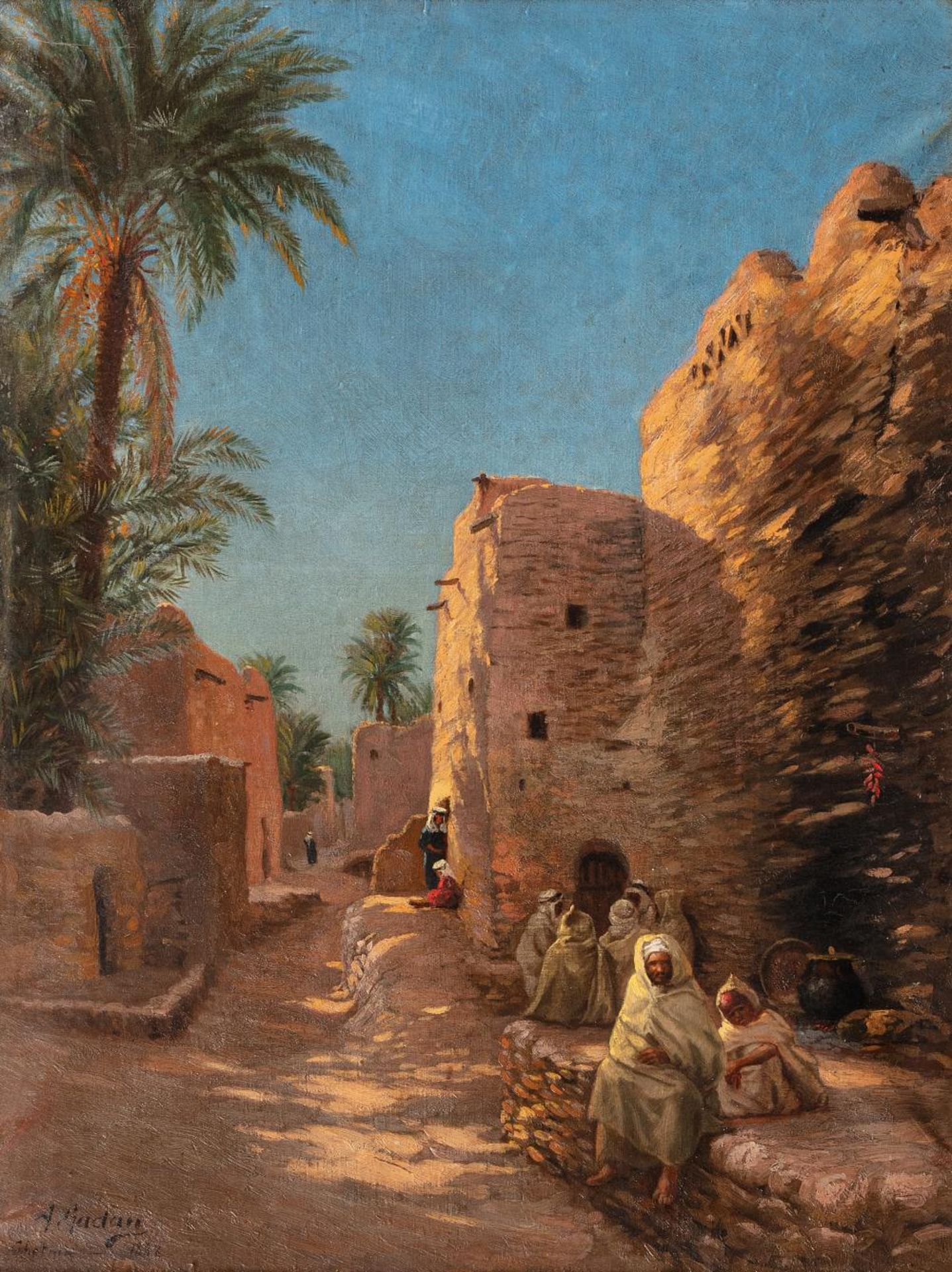 Antoine GADAN (Seurre 1854 - Bône 1934)L'oasis de Chetma, environs de BiskraHuile sur toile d'