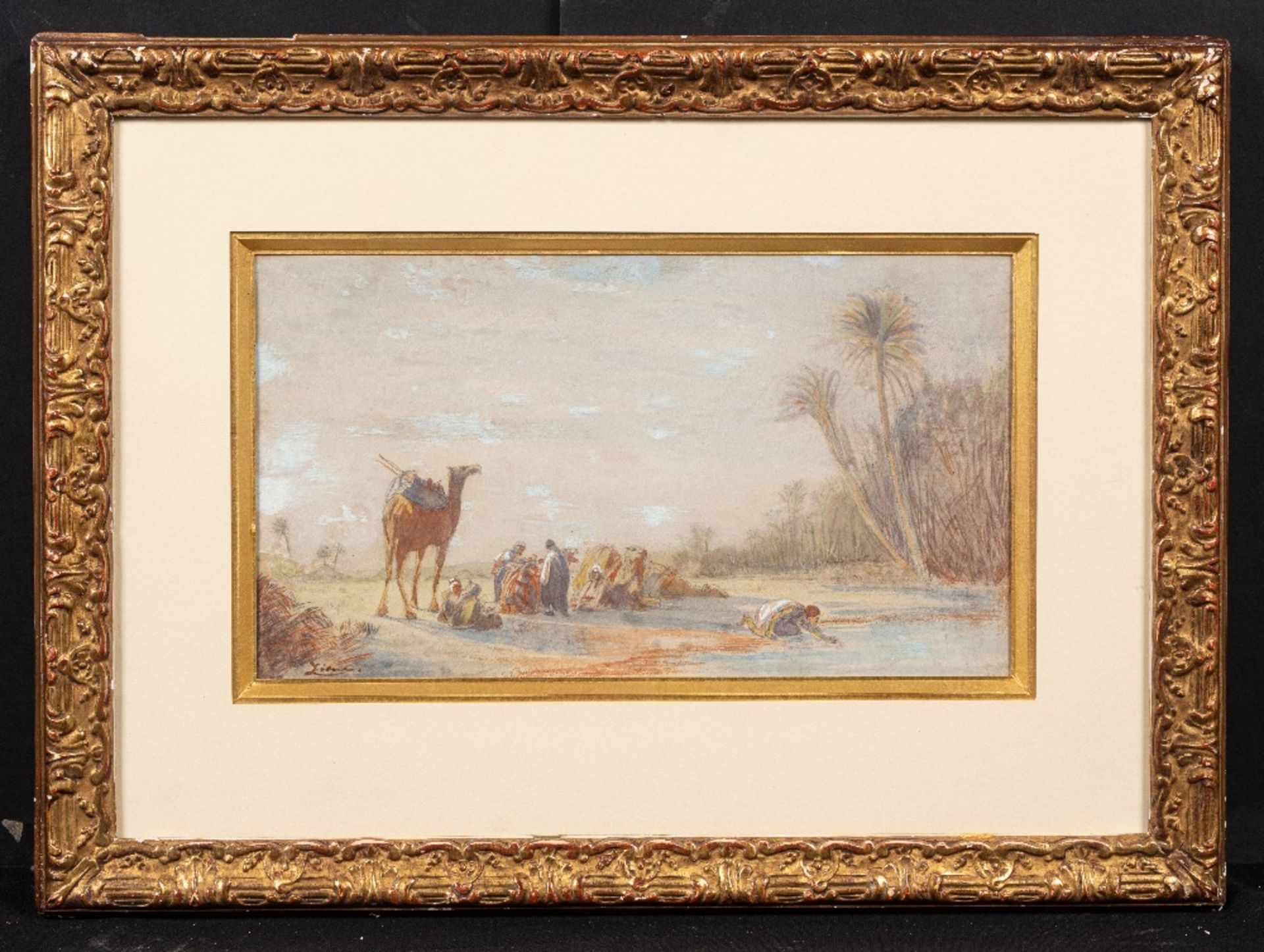 Félix ZIEM (Beaune 1821-Paris 1911)La halte au bord de l'eauAquarelle sur trait de crayon et rehauts - Image 2 of 3