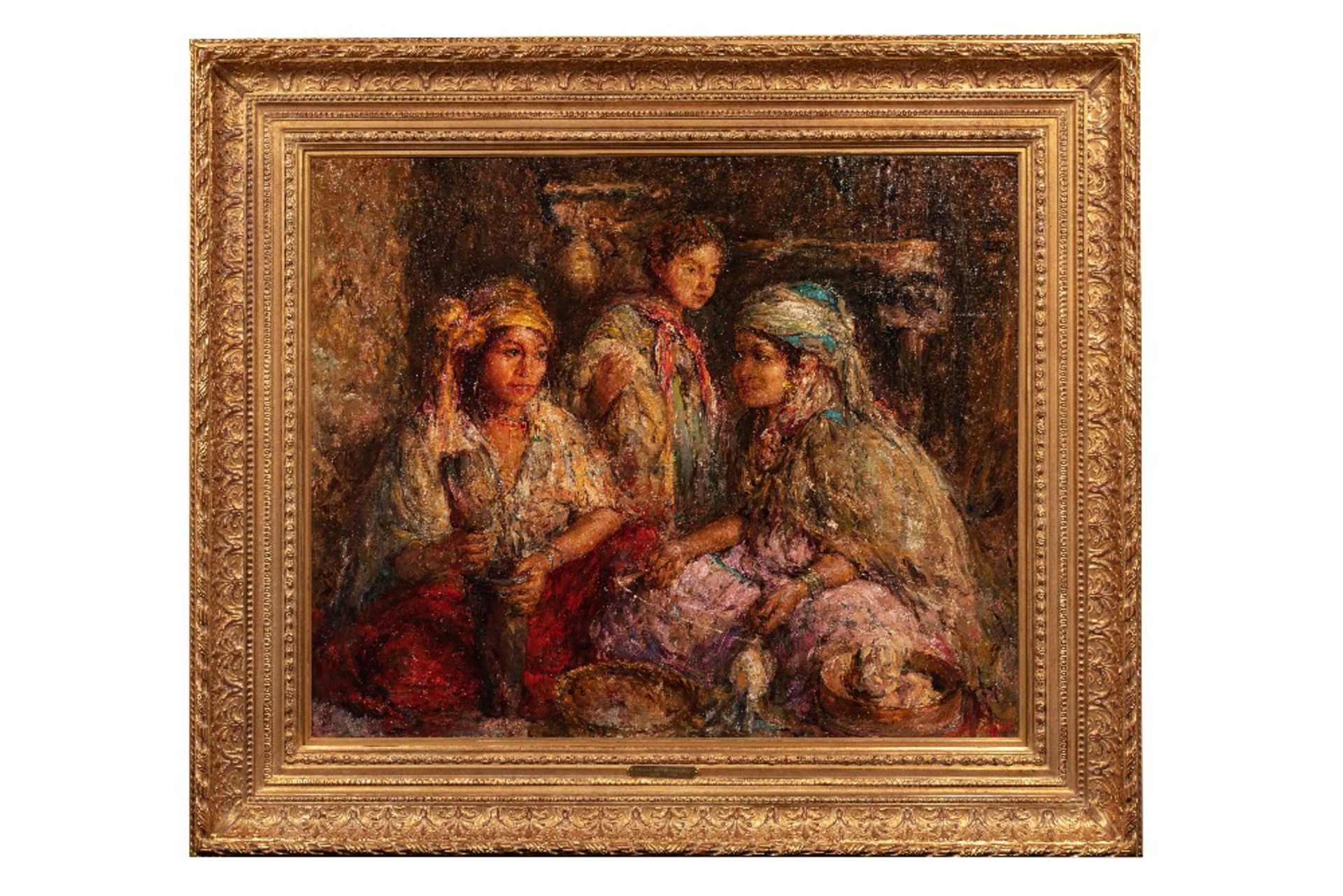 Edouard VERSCHAFFELT (Gand 1874 - Bou Saâda 1955)Les jeunes fileusesHuile sur toile 73 x 90 cm Signé - Bild 2 aus 3