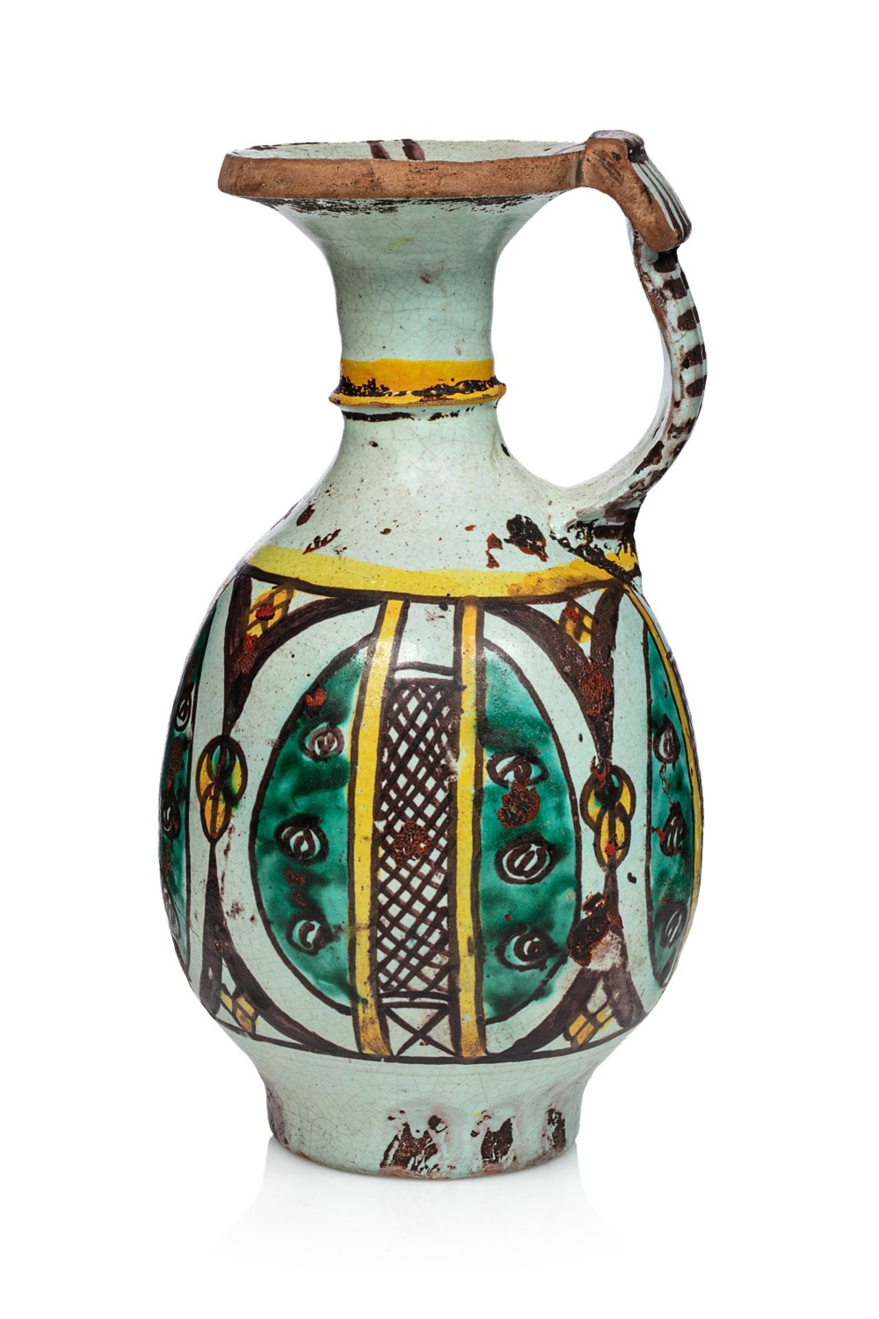 Ziata - Verseuse à huileMaroc, début du XIXe siècleEn céramique à décor émaillé en jaune, vert et