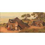 Benjamin SARAILLON (Lyon 1902- Aubagne 1989)Bédoins devant leurs tentesHuile sur carton 23 x 48 cm