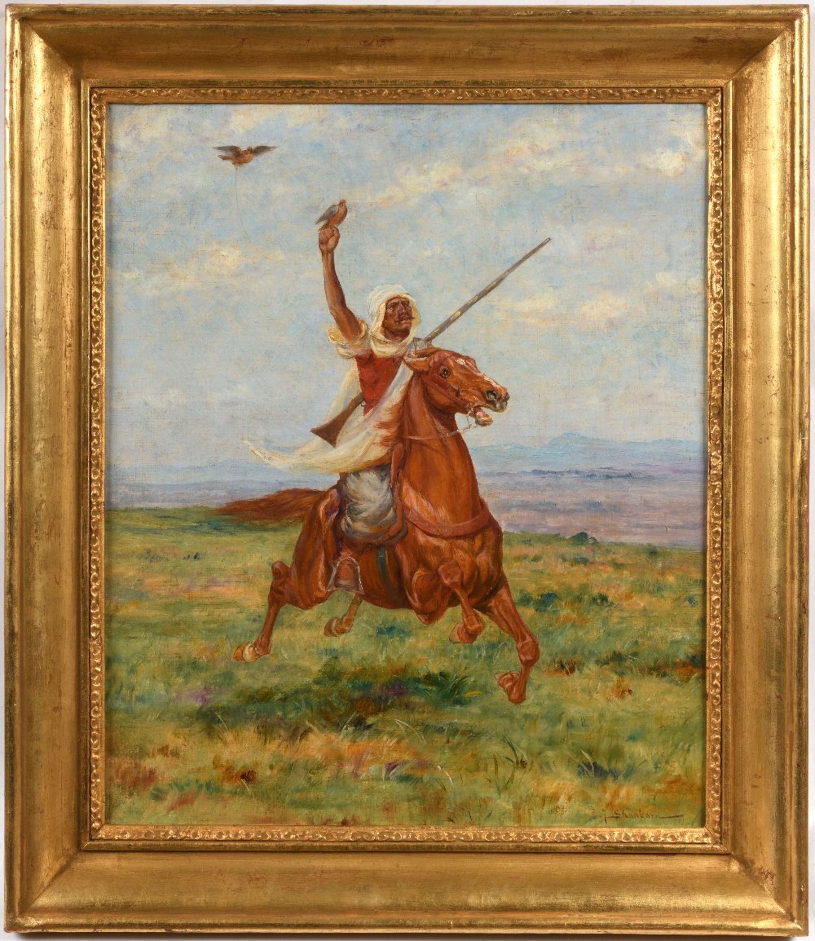 John Lewis SCHONBORN (Némora 1852 - Gien 1931)Le fauconnier à chevalHuile sur toile d'origine 52 x - Image 2 of 3