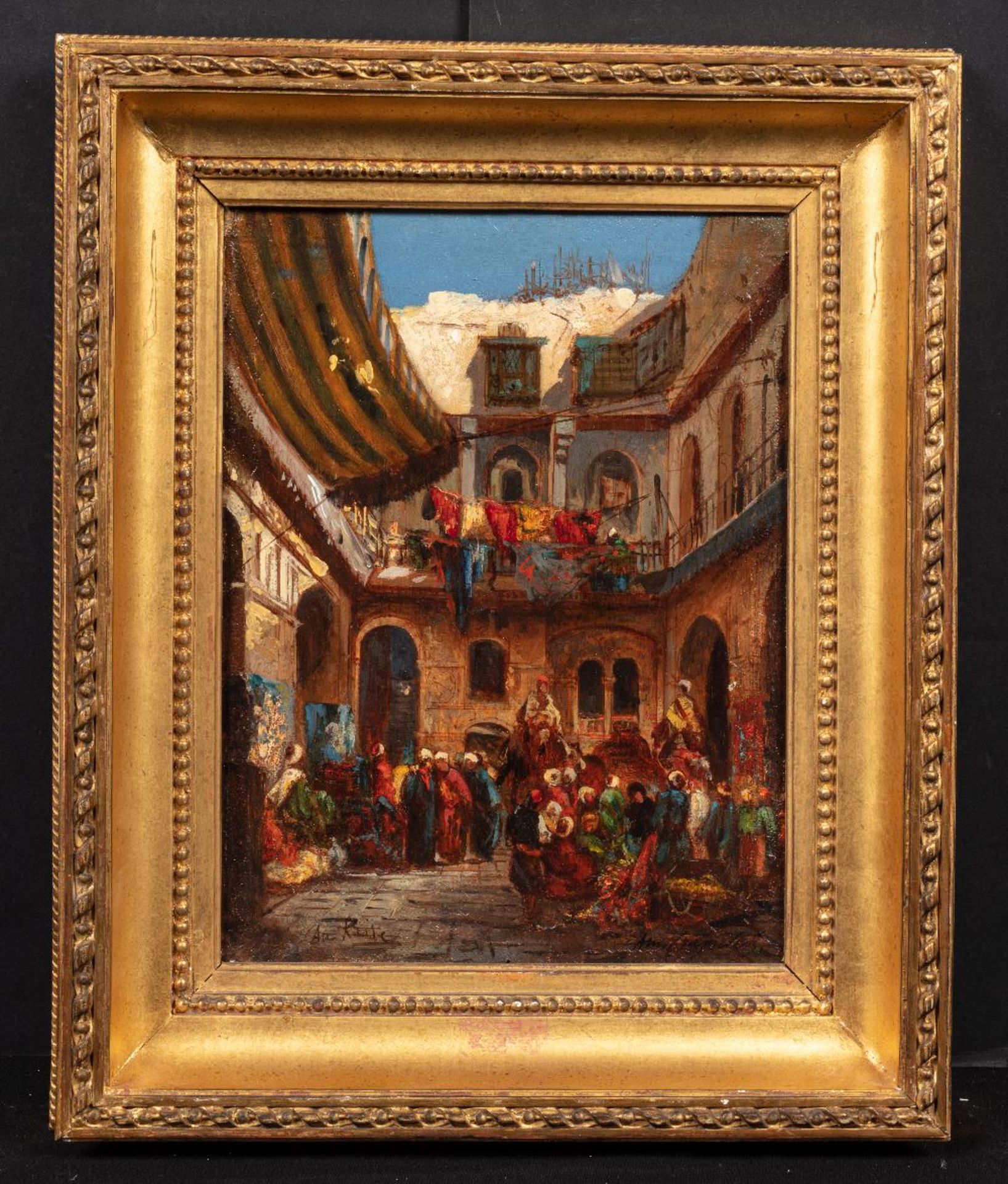 Louis Amable CRAPELET (Auxerre 1822 - Marseille 1867)Scène de marché au CaireHuile sur carton fort - Bild 2 aus 3