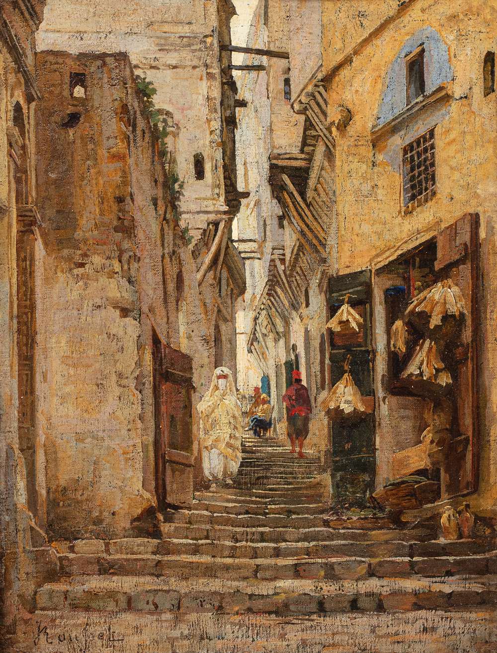 Jules ROUSSET (Aillant sur Milleron 1840 -? 1921)Dans la Casbah d'AlgerHuile sur toile marouflée sur