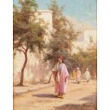 Cécile BOUGOURD (Pont-Audemer 1857 - 1941)Homme marchand dans la rueHuile sur toile marouflée sur