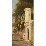 Joseph SINTES (Alaior 1829 - Alger 1913)Enfants dans le rueHuile sur toile d'origine 95 x 45,5 cm
