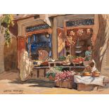 Matteo BRONDY (Paris 1866 - Meknes 1944)Le marchand de légumes (Boutiques)Aquarelle sur trait de
