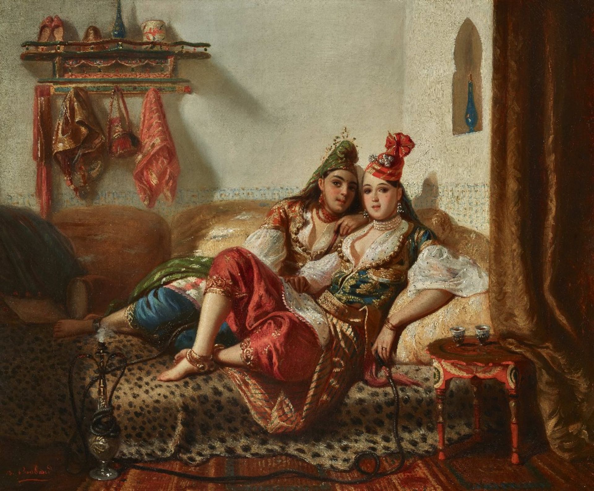 Benjamin ROUBAUD (Roquevaire 1811 - Alger 1847)Deux Orientales à AlgerHuile sur toile 46 x 56 cm