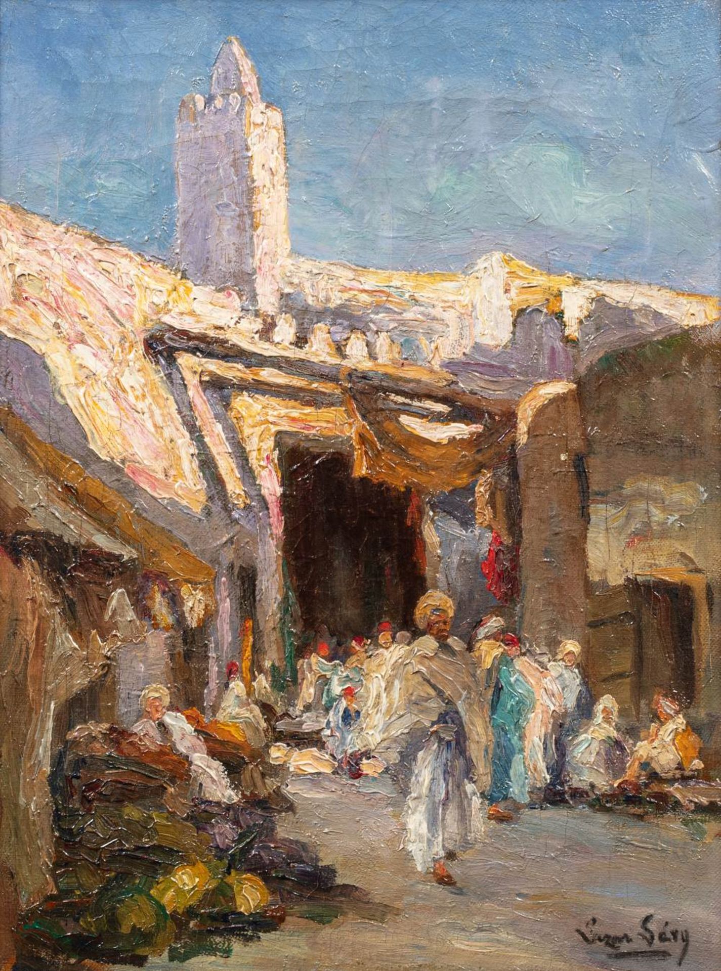 Lazare LEVY (1867- 1933)L'entrée des Souks à KairouanHuile sur toile d'origine 41 x 30,5 cm Signé en