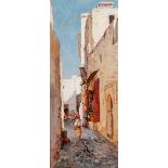 Alfred CHATAUD (Marseille 1833 - Alger 1908)La rue du PalmierHuile sur panneau, une planche non