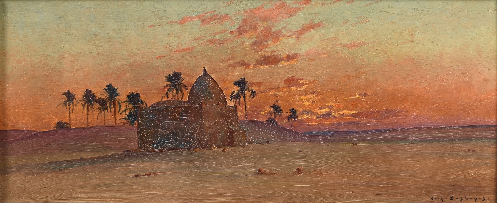 Eugène DESHAYES (Paris 1868 - 1939)Marabout dans le desertHuile sur panneau une planche non parqueté