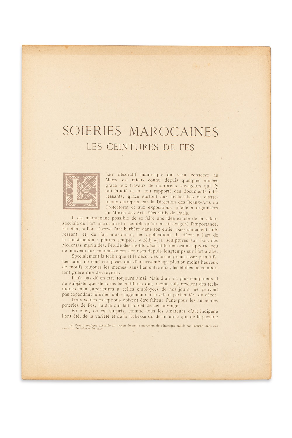 VOGEL (Lucien)Soieries marocaines : les Ceintures de Fès. Paris, Albert Lévy, sd (c. 1920).In-4 en