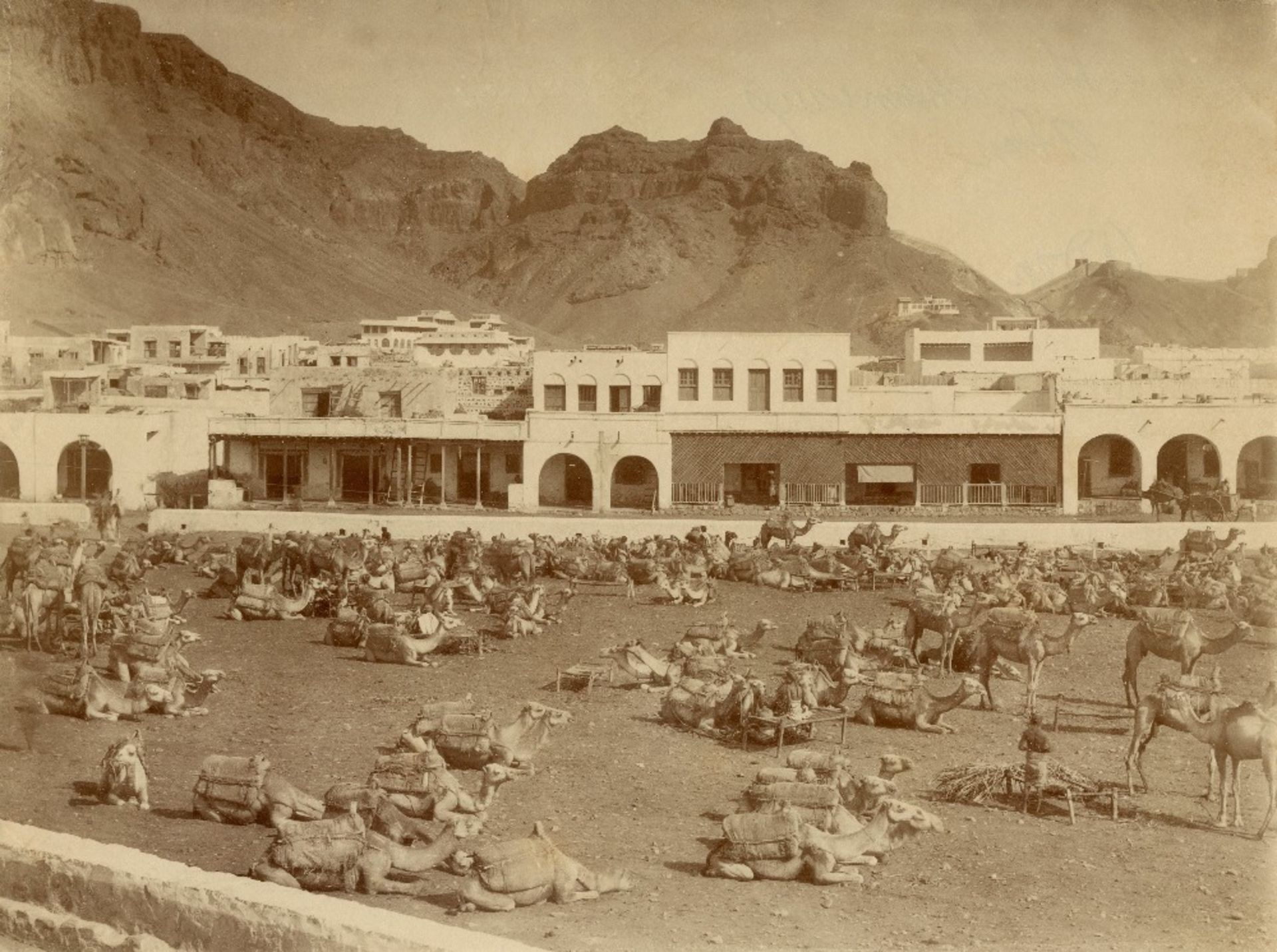 YémenAden, vue générale, le marché aux chameaux, c. 1875-1880 2 tirages albuminés 19.1 x 25.5 cm -