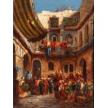 Louis Amable CRAPELET (Auxerre 1822 - Marseille 1867)Scène de marché au CaireHuile sur carton fort