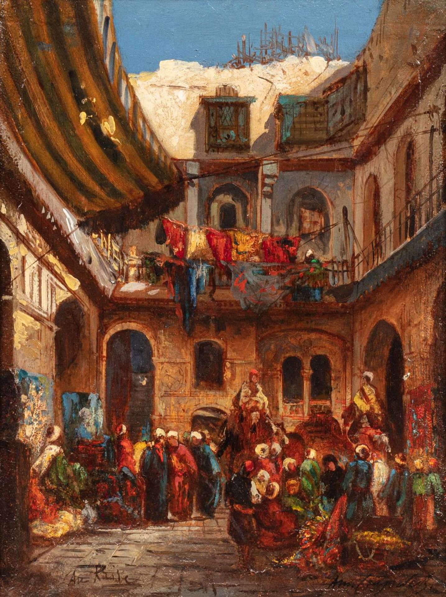 Louis Amable CRAPELET (Auxerre 1822 - Marseille 1867)Scène de marché au CaireHuile sur carton fort