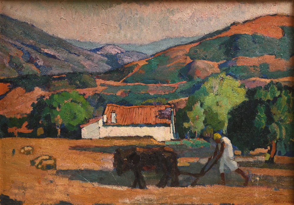 Augustin FERRANDO (Miliana 1880-1957)Laboureur à MilianaHuile sur carton fort 54 x 77 cm Signé en