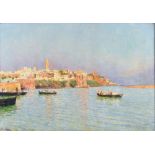 Omer COPPENS (Dunkerque 1864 - Ixelles 1926)Vue sur la baie de RabatHuile sur toile d'origine 69 x