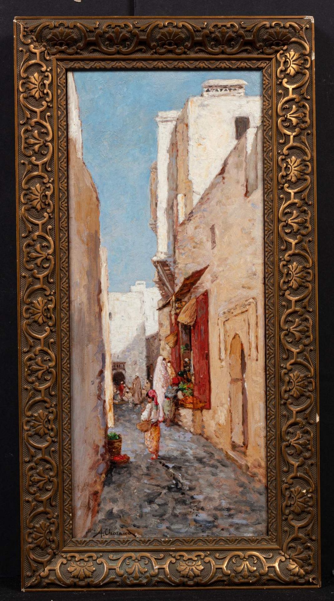 Alfred CHATAUD (Marseille 1833 - Alger 1908)La rue du PalmierHuile sur panneau, une planche non - Bild 2 aus 3